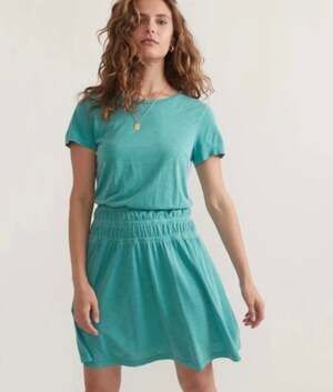 Marine Layer Women's Blue Green Elastic Waist T-Shirt Dress Size L